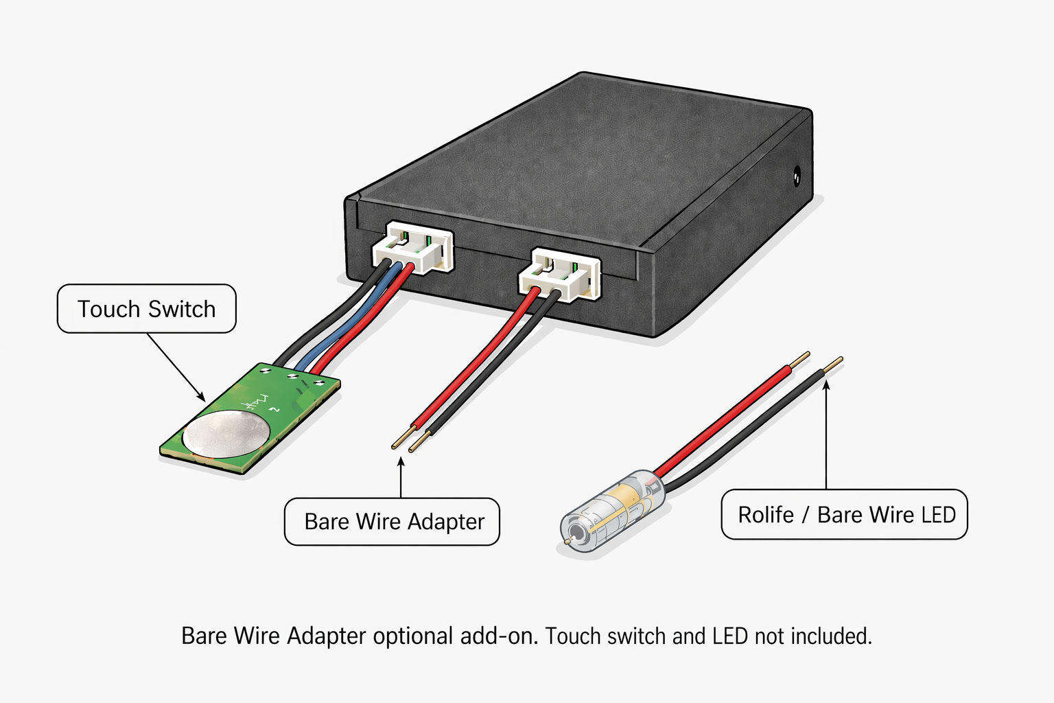Diagram showing bare wire adapter for twisted-wire kits; optional add-on