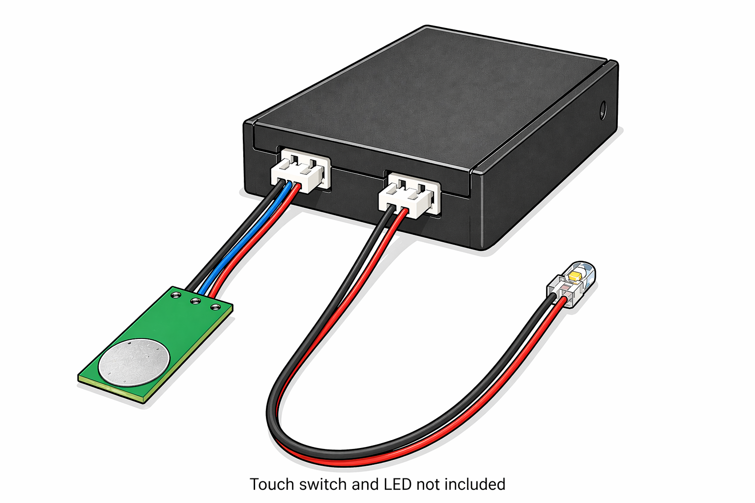 Diagram: NookSmart controller with ports for LED and optional touch switch